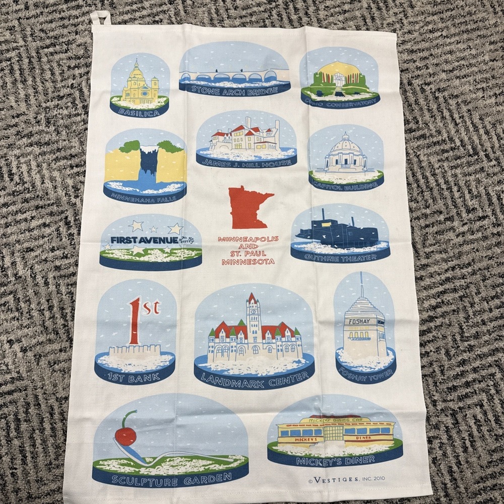NWT  MINNEAPOLIS ST PAUL Snow Globe Attractions Cotton Dish Tea Towel Vistages
